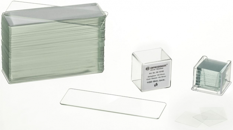 Szkiełka do mikroskopu - szkiełka podstawowe 50 sztuk i szkiełka nakrywkowe 100 sztuk Bresser